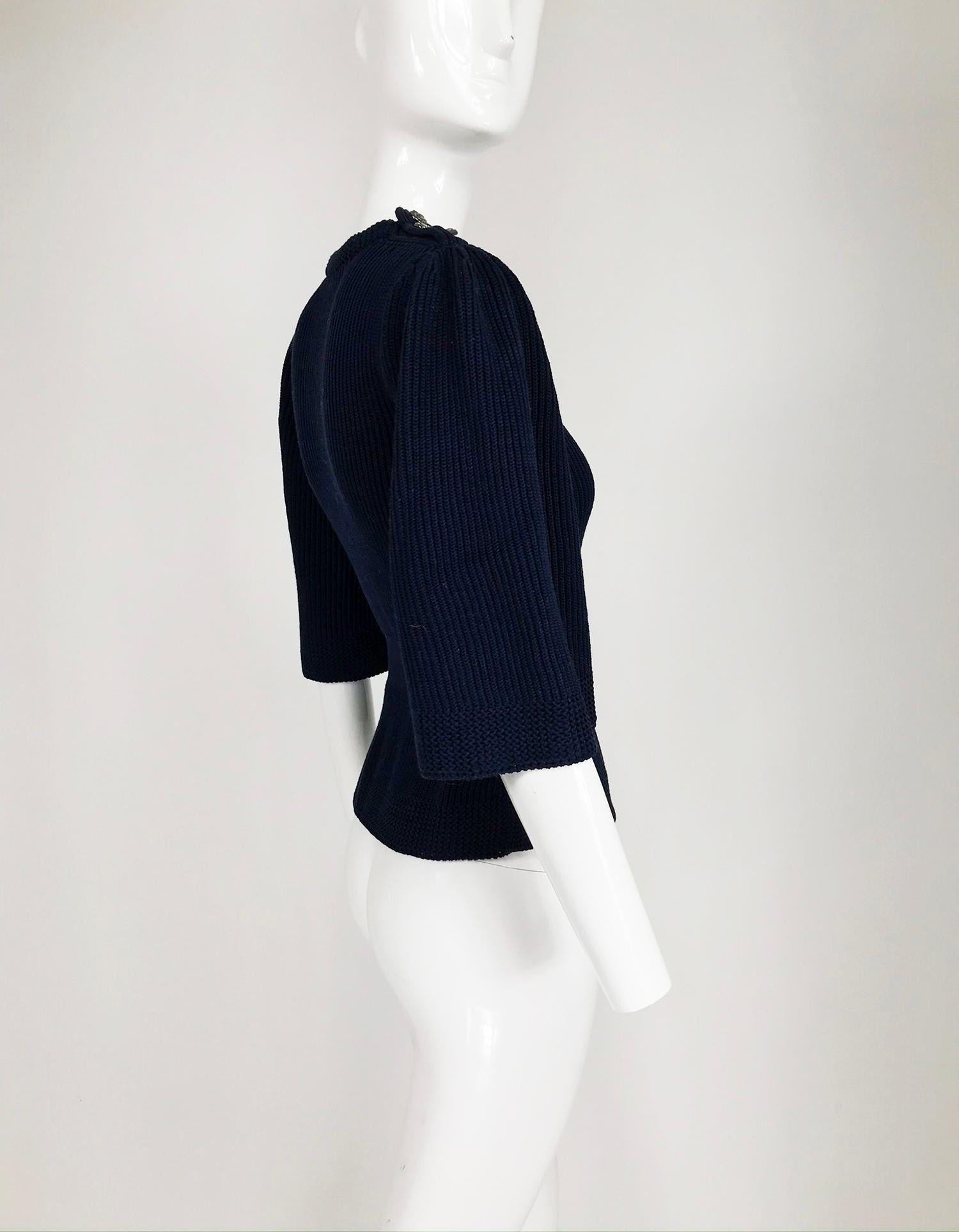 Chanel Navy Blue Chunky Knit Fitted Waist Peplum Sweater 2