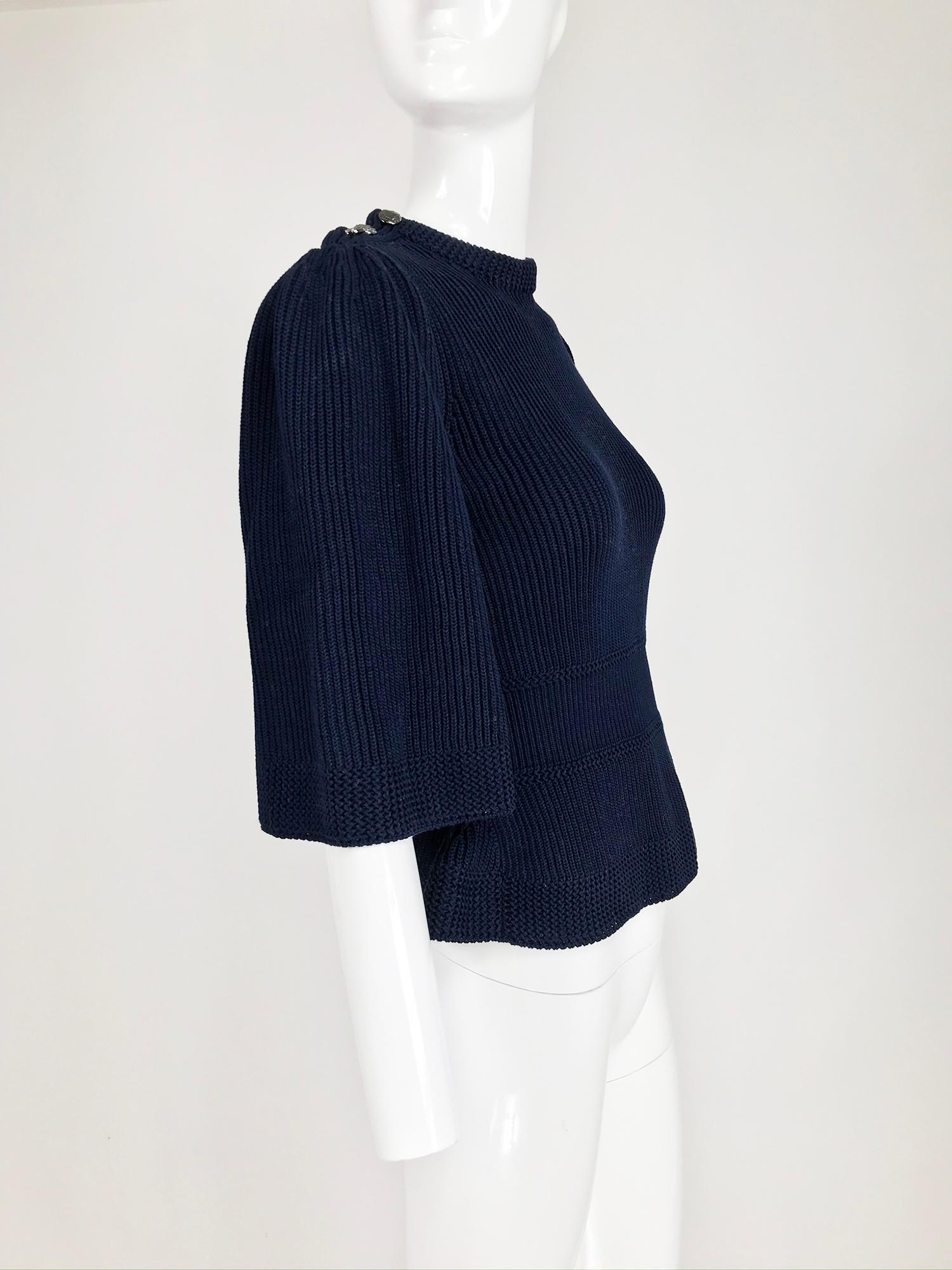 Chanel Navy Blue Chunky Knit Fitted Waist Peplum Sweater 1