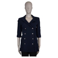 CHANEL marineblaue Baumwolle 13P DOUBLE BREASTED KNIT Jacke 38 S