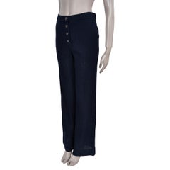 CHANEL navy blue cotton 13P WIDE KNIT Pants 38 S