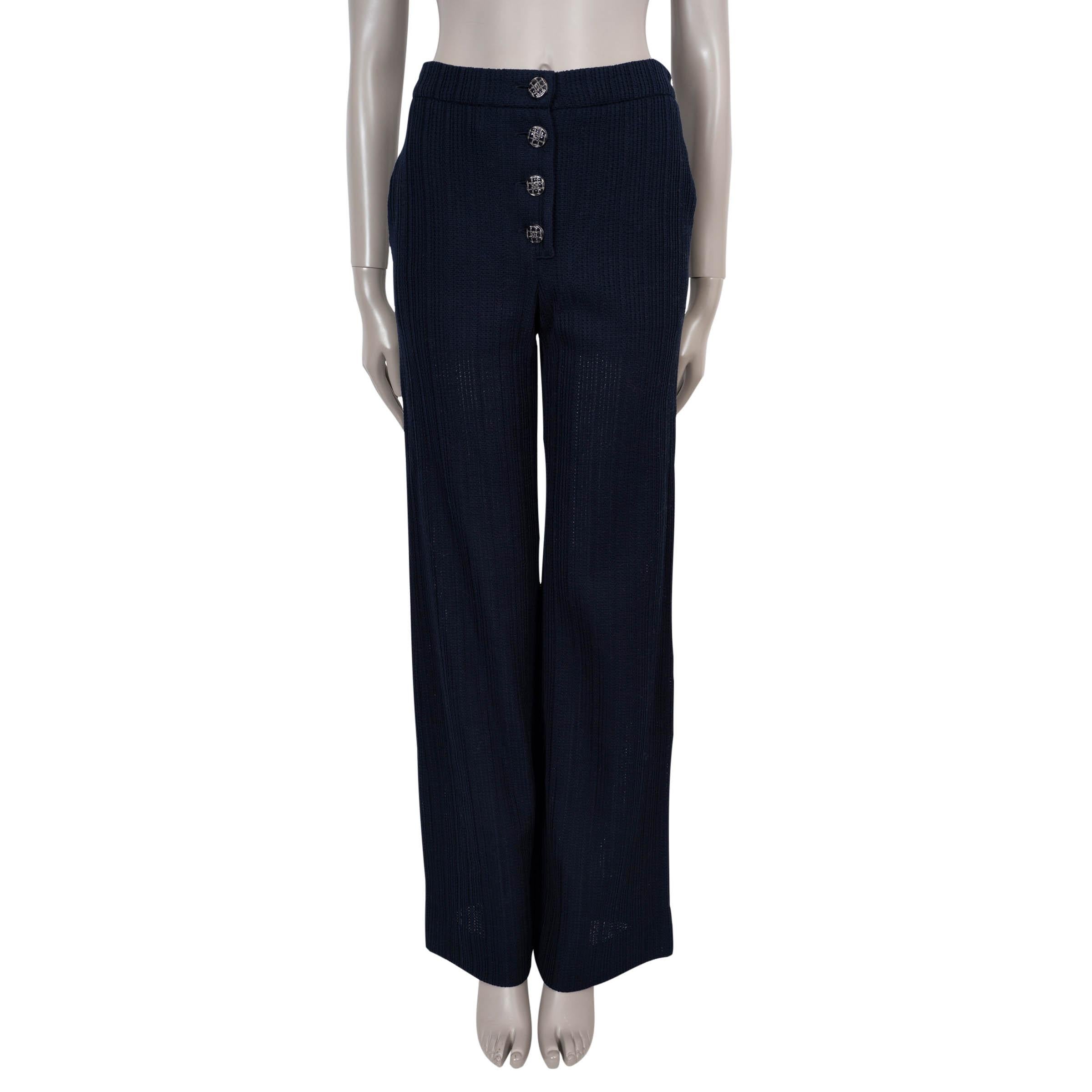 CHANEL marineblaue Baumwolle 13P WIDE KNIT Hose 38 S