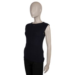 CHANEL navy blau Baumwolle 14P BRAIDE & RIB-KNIT Tank Top Shirt 40 M