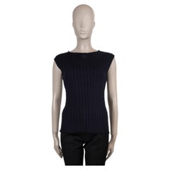 CHANEL navy blau Baumwolle 14P BRAIDE & RIB-KNIT Tank Top Shirt 40 M