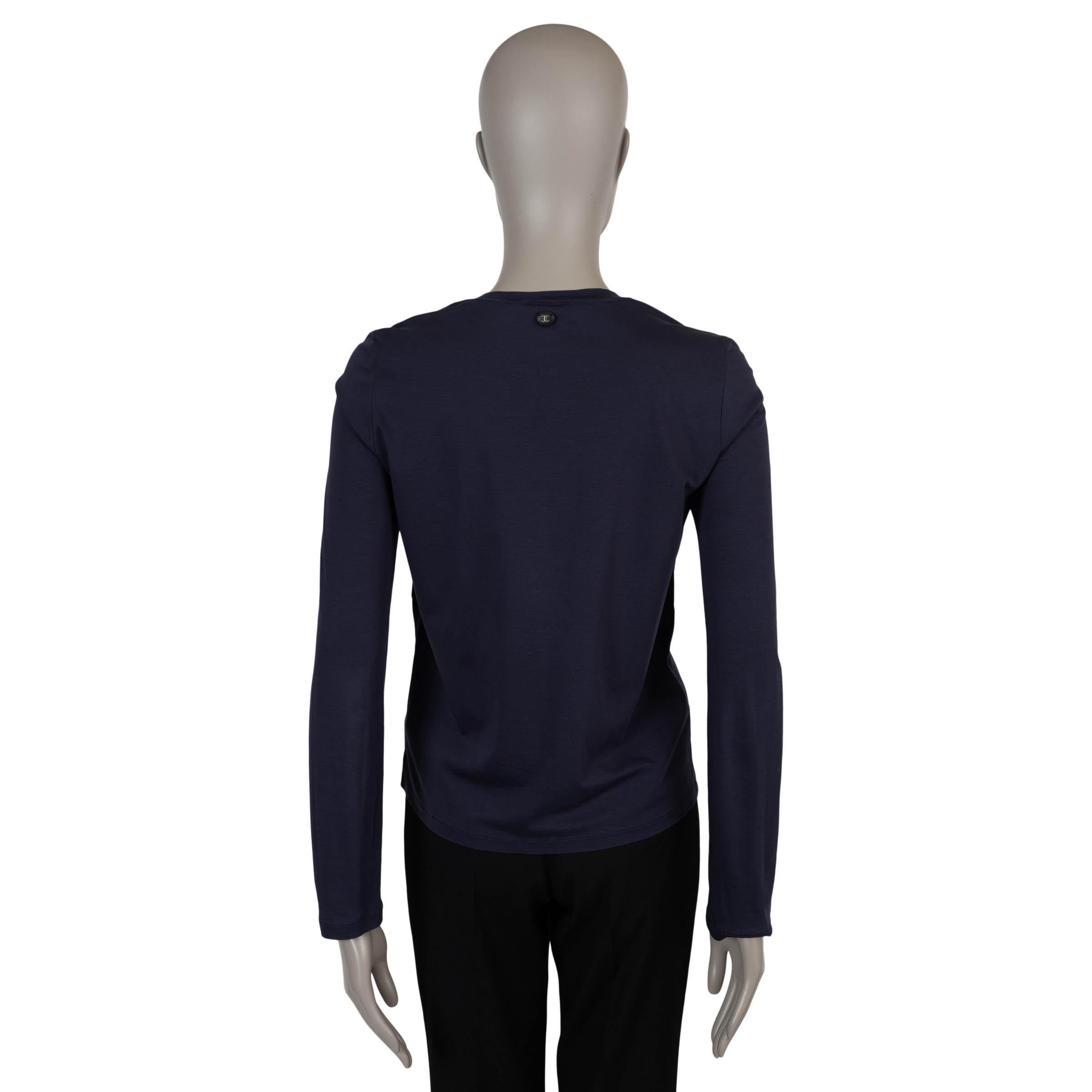 Black CHANEL navy blue cotton 17B GABRIELLE CHANEL LONG SLEEVE T-Shirt Shirt 38 S For Sale