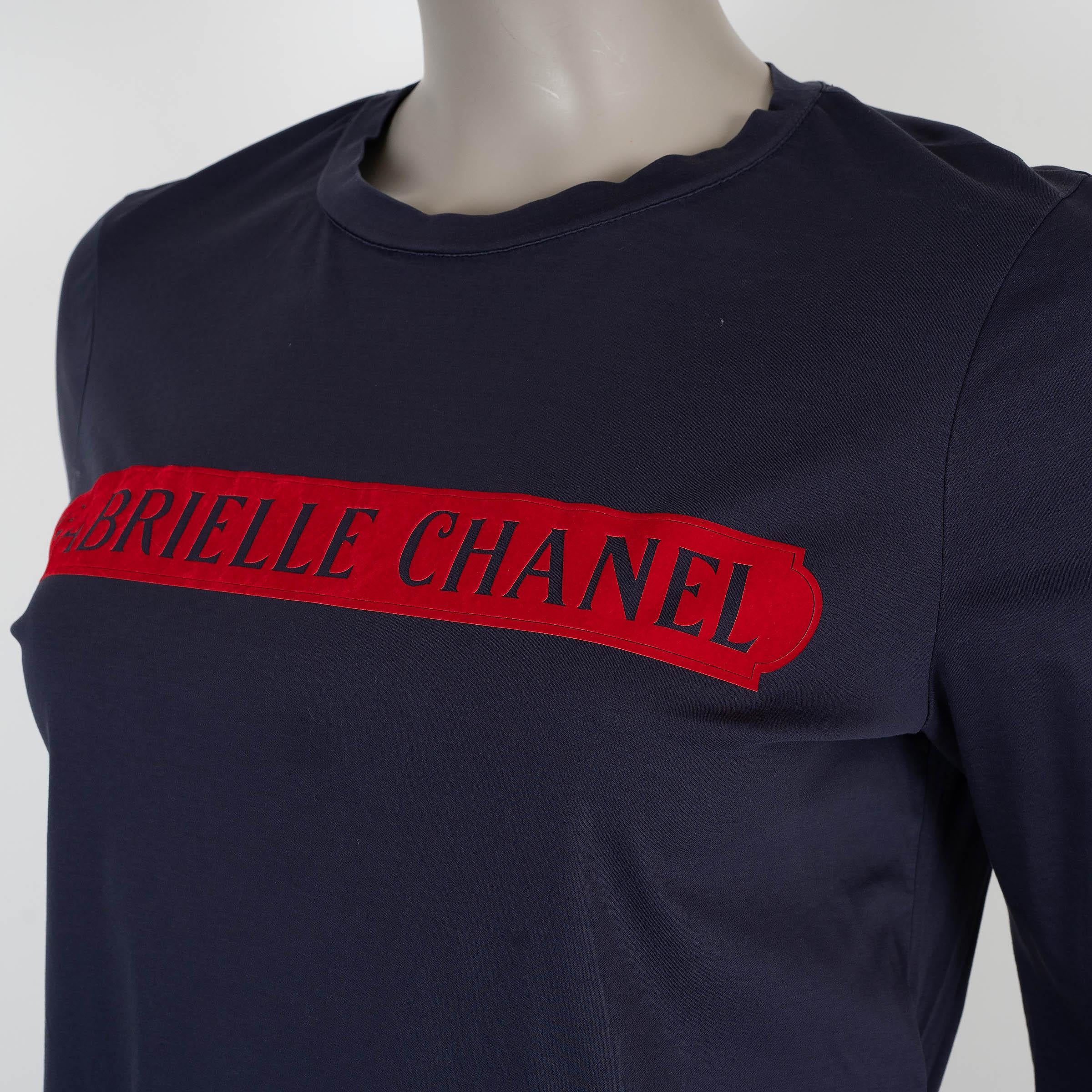 CHANEL navy blue cotton 17B GABRIELLE CHANEL LONG SLEEVE T-Shirt Shirt 38 S For Sale 1