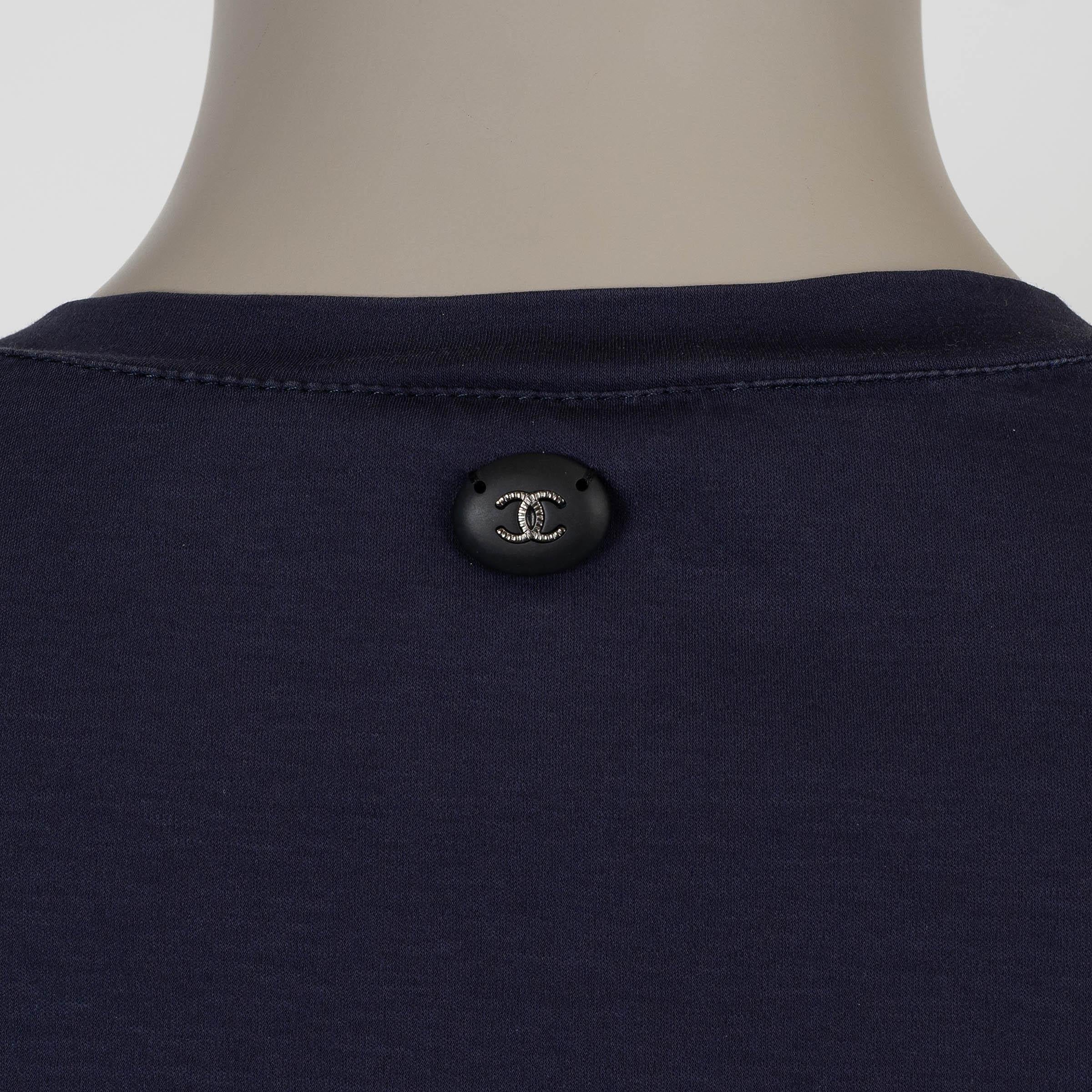 CHANEL navy blue cotton 17B GABRIELLE CHANEL LONG SLEEVE T-Shirt Shirt 38 S For Sale 2
