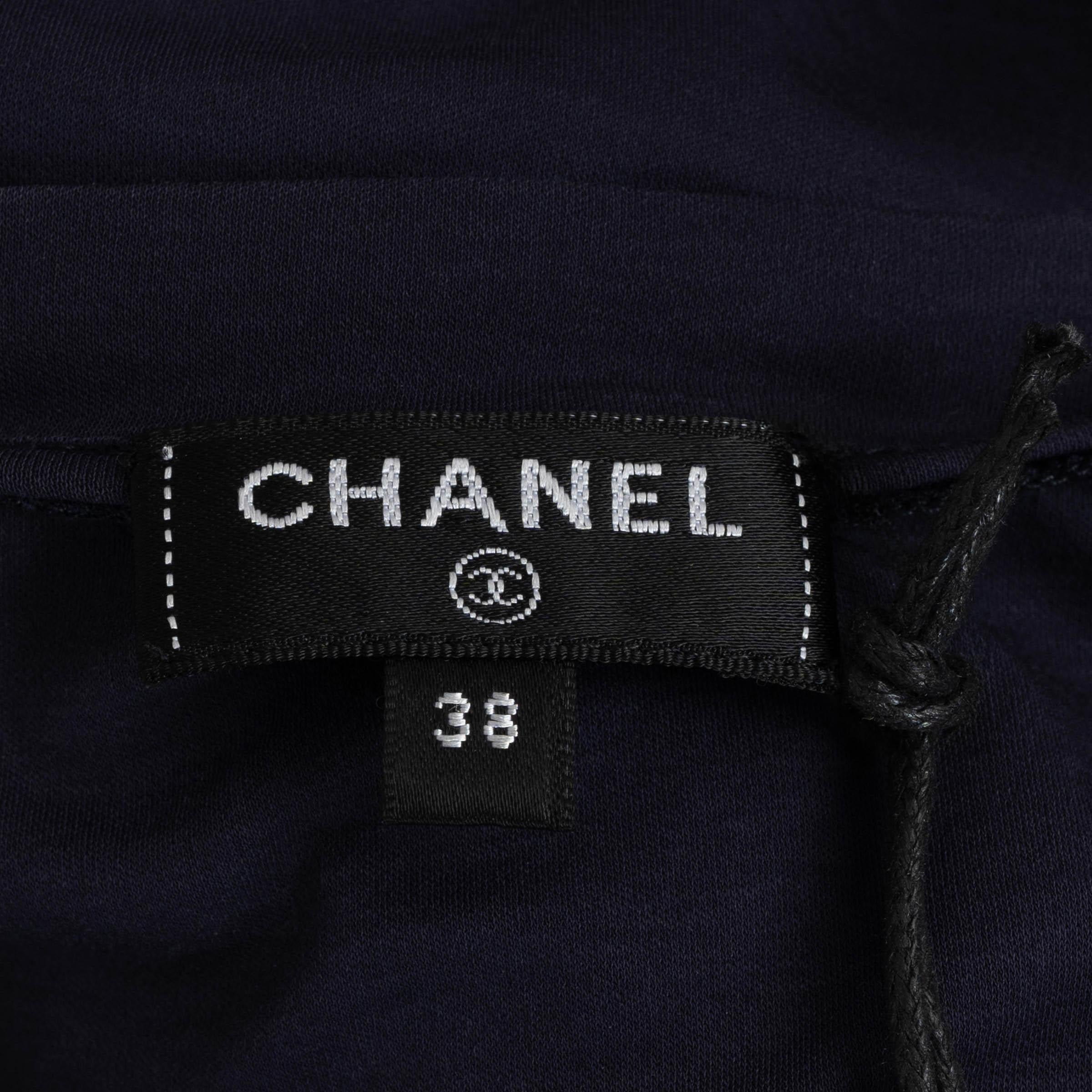 CHANEL navy blue cotton 17B GABRIELLE CHANEL LONG SLEEVE T-Shirt Shirt 38 S For Sale 3