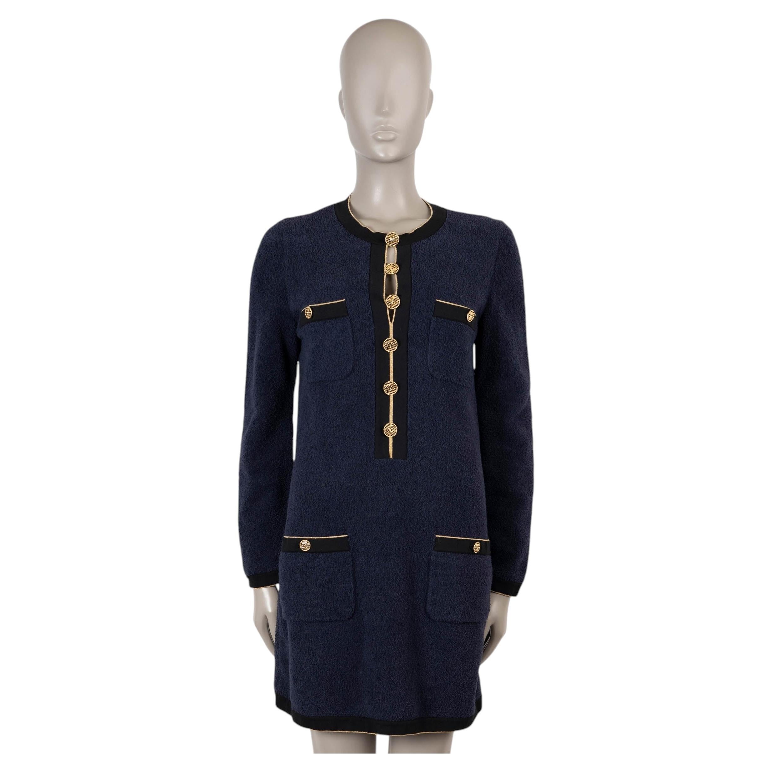 CHANEL navy blue cotton 19C LA PAUSA TERRY CLOTH Dress 38 S