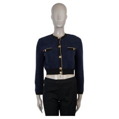 CHANEL marineblauer Baumwoll-Cardigan „LA PAUSA TERRY CROP“ aus dem 19. Jahrhundert, Größe 36 XS