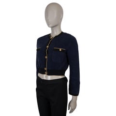 CHANEL navy blue cotton 19C LA PAUSA TERRY CROPPED Cardigan Jacket 36 XS