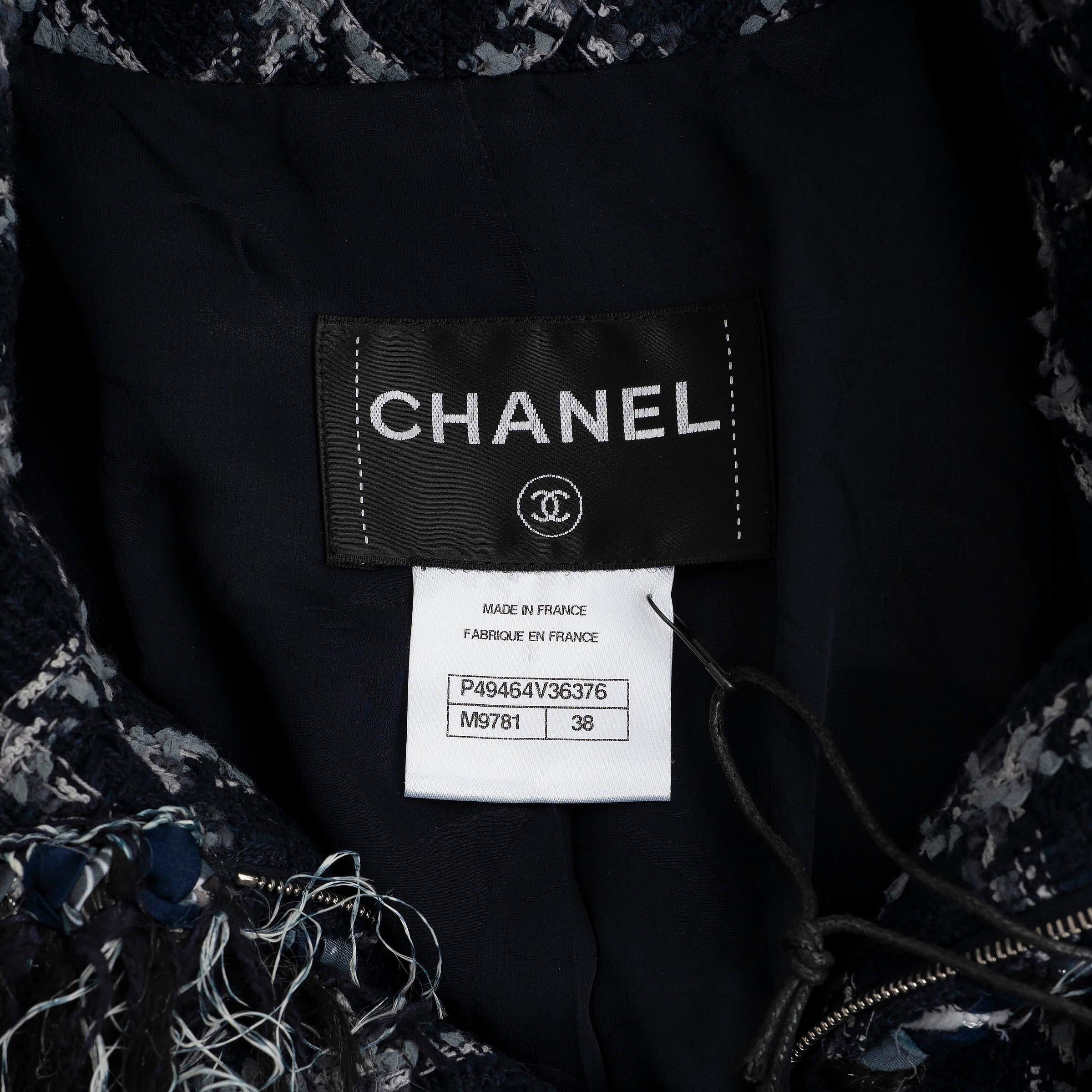 Chanel, giacca in cotone blu navy 2014 14A DALLAS DOUBLE BREASTED TWEED 38 S in vendita 4