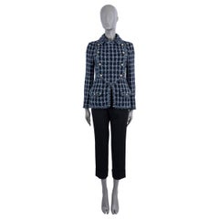 CHANEL navy blue cotton 2014 14A DALLAS DOUBLE BREASTED TWEED Jacket 42 L