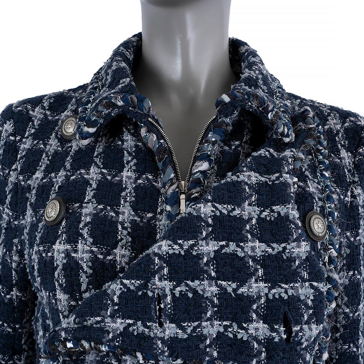CHANEL navy blue cotton 2014 14A DALLAS DOUBLE BREASTED TWEED Jacket 42 L For Sale 2