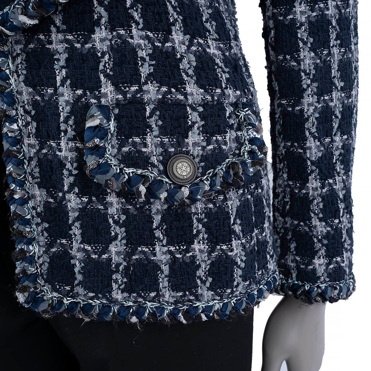 CHANEL navy blue cotton 2014 14A DALLAS DOUBLE BREASTED TWEED Jacket 42 L For Sale 3
