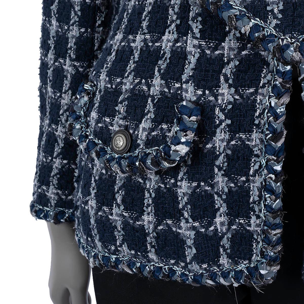 CHANEL navy blue cotton 2014 14A DALLAS DOUBLE BREASTED TWEED Jacket 42 L For Sale 4