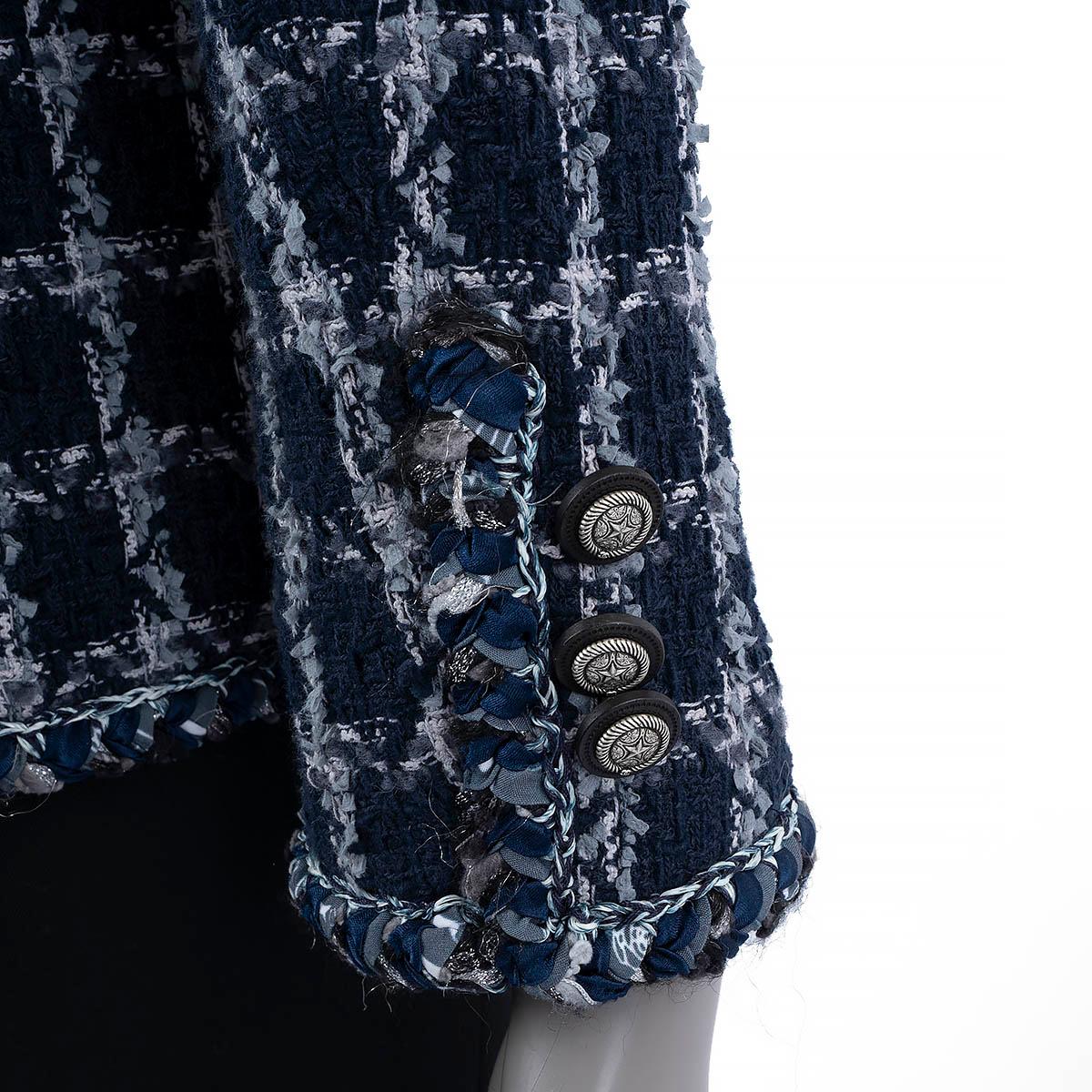 CHANEL bleu marine coton 2014 14A DALLAS DOUBLE BREASTED TWEED Jacket 42 L en vente 5