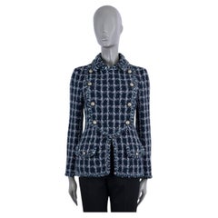 CHANEL algodón azul marino 2014 14A DALLAS DOBLE PECHO Chaqueta 42 L