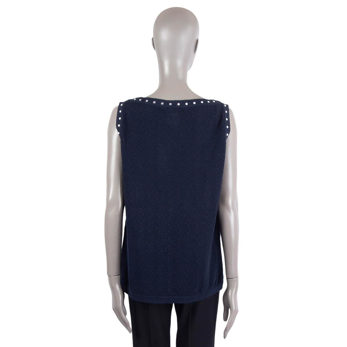 CHANEL navy blue cotton 2016 PEARL STUDDED KNIT Shirt 40 M For Sale 1