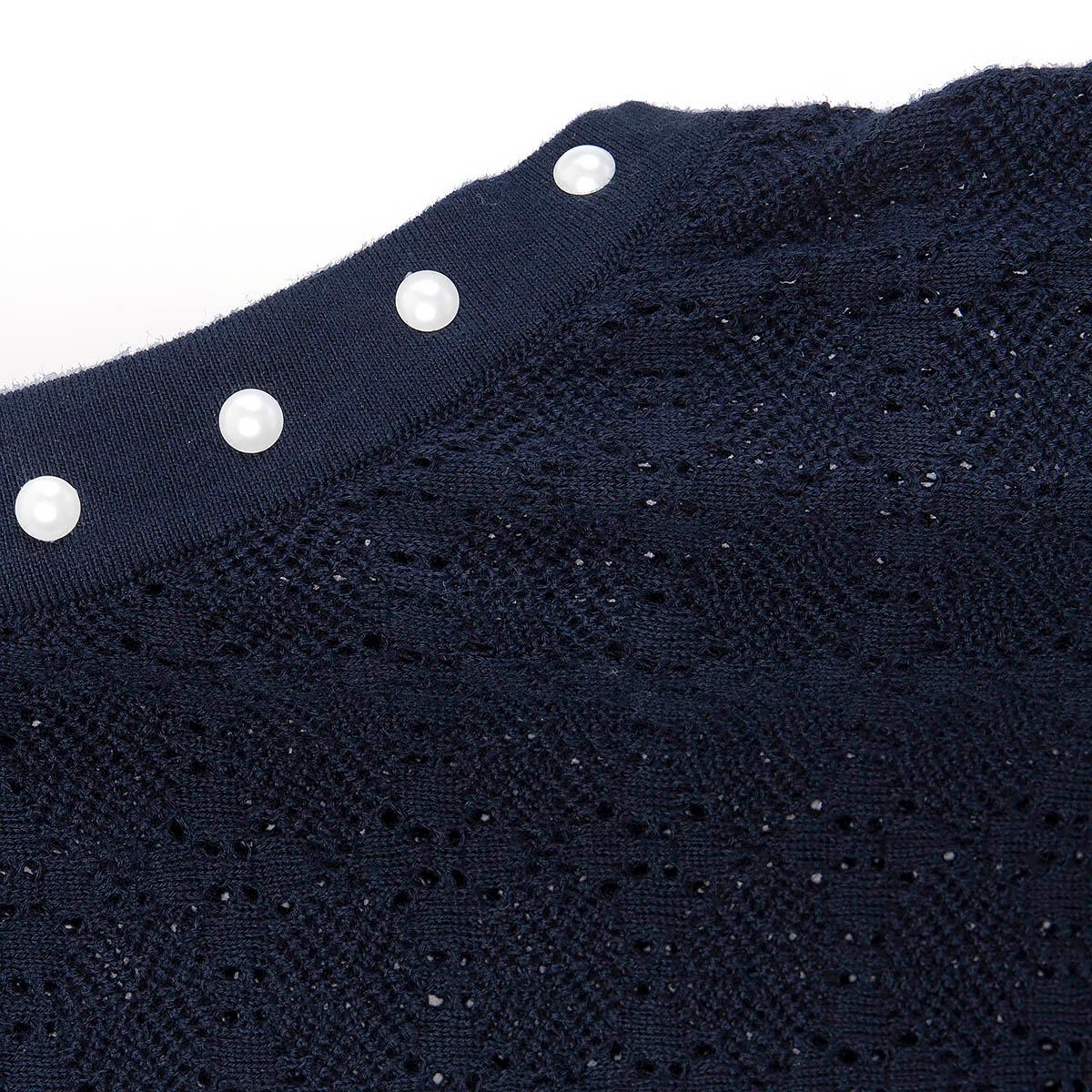 CHANEL navy blue cotton 2016 PEARL STUDDED KNIT Shirt 40 M For Sale 2