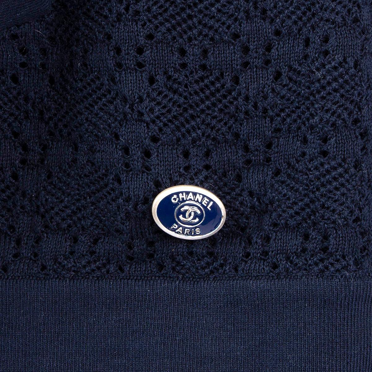 CHANEL navy blue cotton 2016 PEARL STUDDED KNIT Shirt 40 M For Sale 3