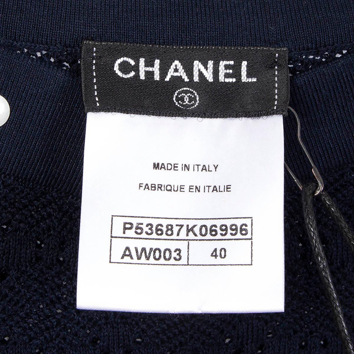 CHANEL navy blue cotton 2016 PEARL STUDDED KNIT Shirt 40 M For Sale 4
