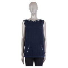 CHANEL navy blue cotton 2016 PEARL STUDDED KNIT Shirt 40 M