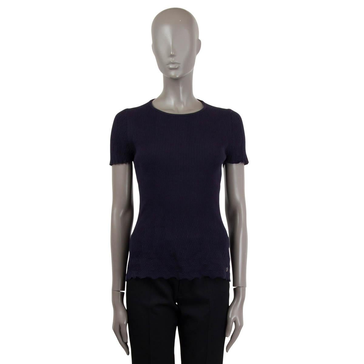 Noir CHANEL bleu marine coton 2018 18S TEXTURED RIB-KNIT T-Shirt Shirt 38 S en vente