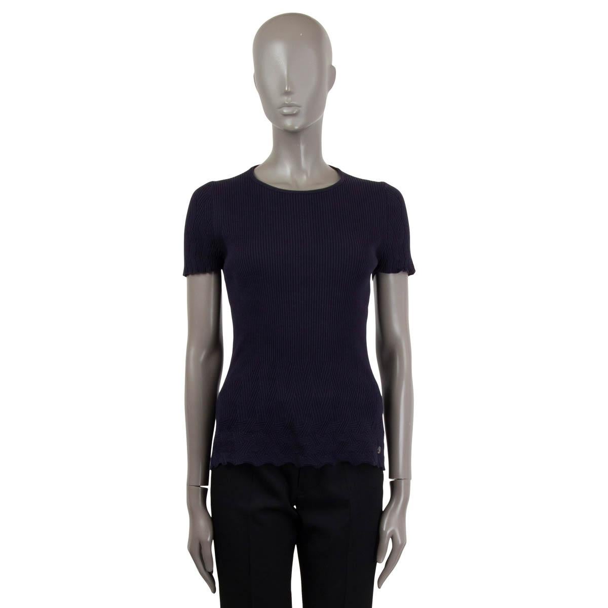 CHANEL algodón azul marino 2018 18S RIB-KNIT TEXTURADO Camiseta Camiseta 38 S Negro en venta