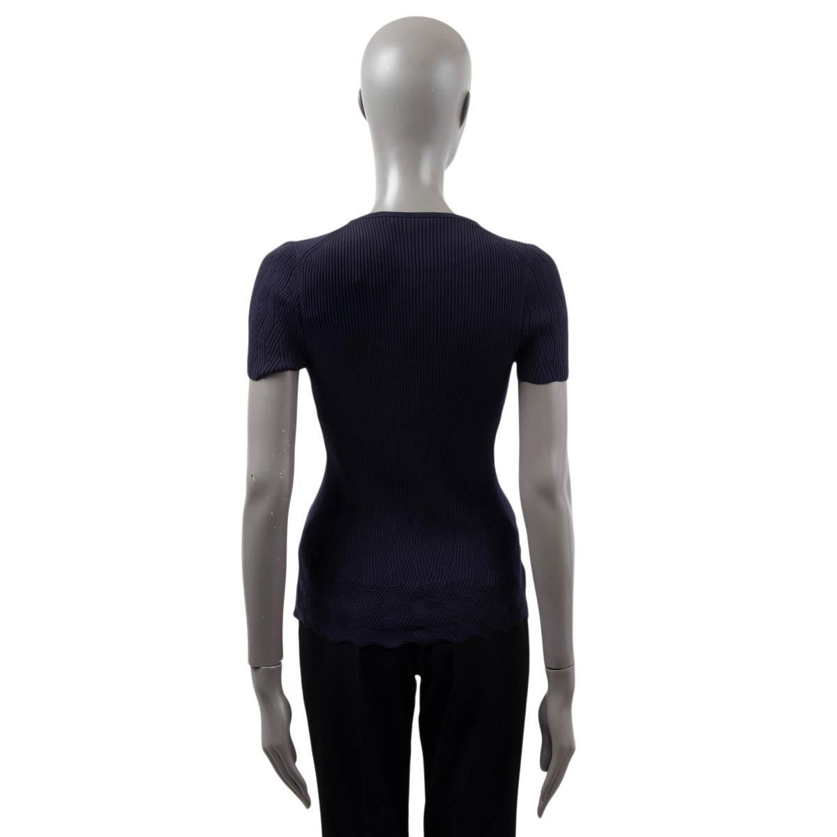 CHANEL navy blue cotton 2018 18S TEXTURED RIB-KNIT T-Shirt Shirt 38 S For Sale 1