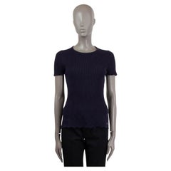 Used CHANEL navy blue cotton 2018 18S TEXTURED RIB-KNIT T-Shirt Shirt 38 S