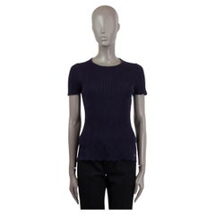 CHANEL navy blue cotton 2018 18S TEXTURED RIB-KNIT T-Shirt Shirt 38 S