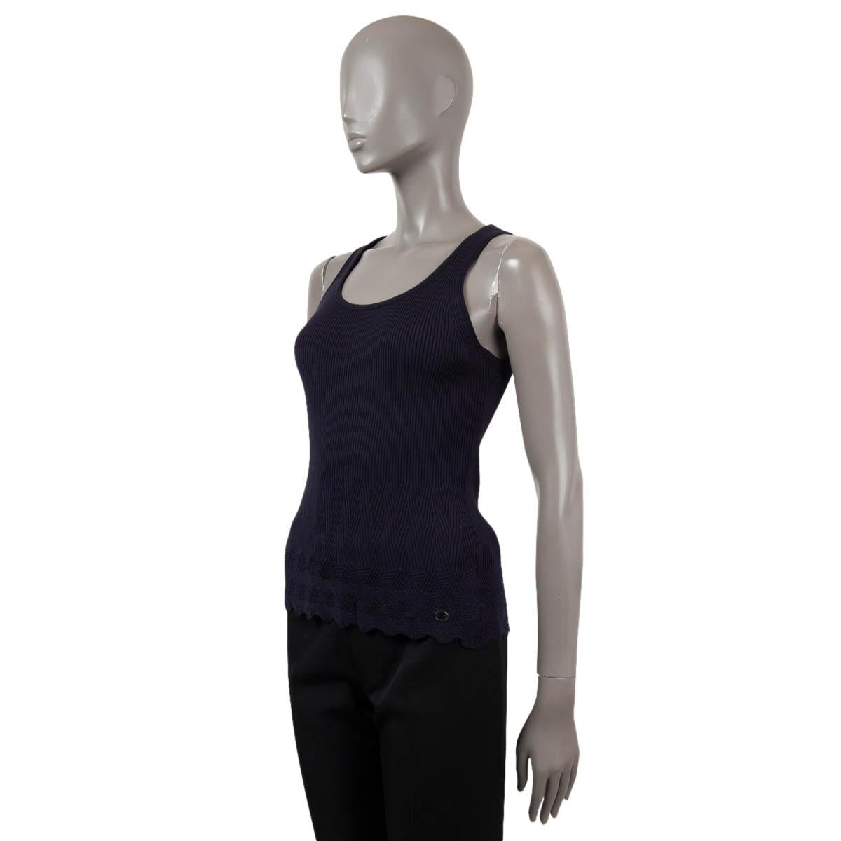 Women's CHANEL navy blue cotton 2018 18S TEXTURED RIB-KNIT Tank Top Shirt 38 S For Sale