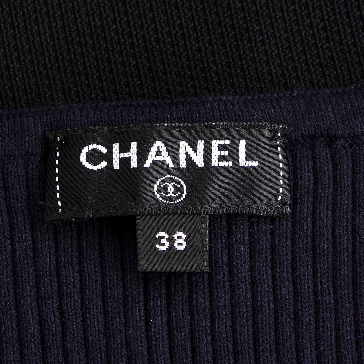 CHANEL navy blue cotton 2018 18S TEXTURED RIB-KNIT Tank Top Shirt 38 S For Sale 4
