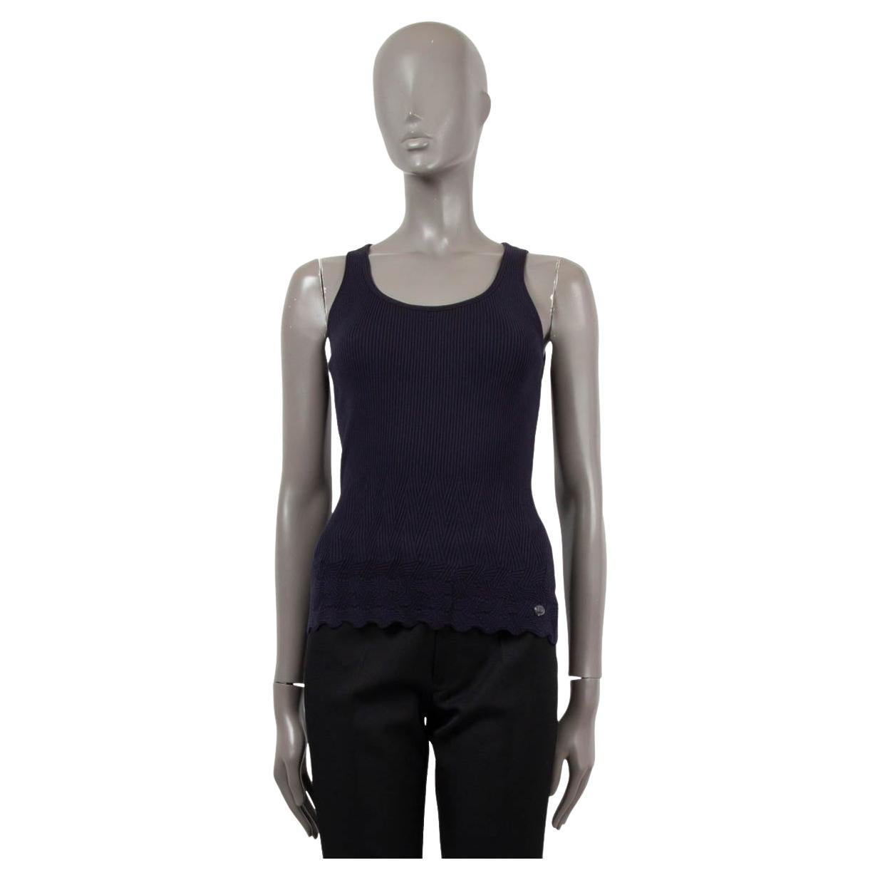 CHANEL navy blue cotton 2018 18S TEXTURED RIB-KNIT Tank Top Shirt 38 S For Sale