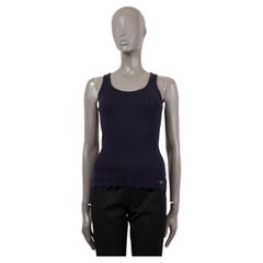 Used CHANEL navy blue cotton 2018 18S TEXTURED RIB-KNIT Tank Top Shirt 38 S