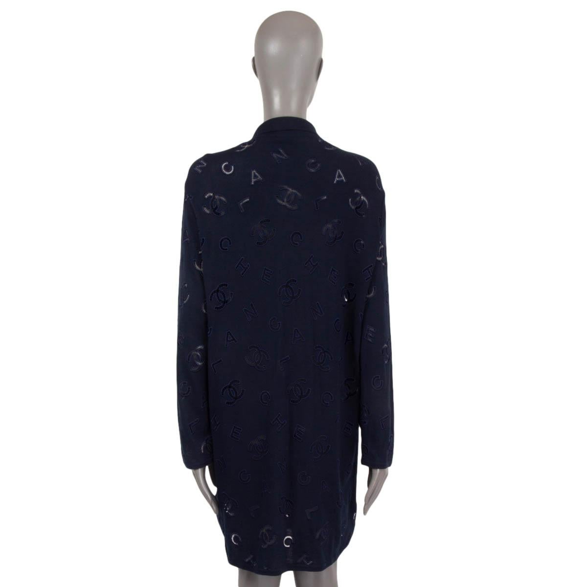 CHANEL navy blue cotton 2020 20C LOGO EMBROIDERED Cardigan Sweater 38 S 1