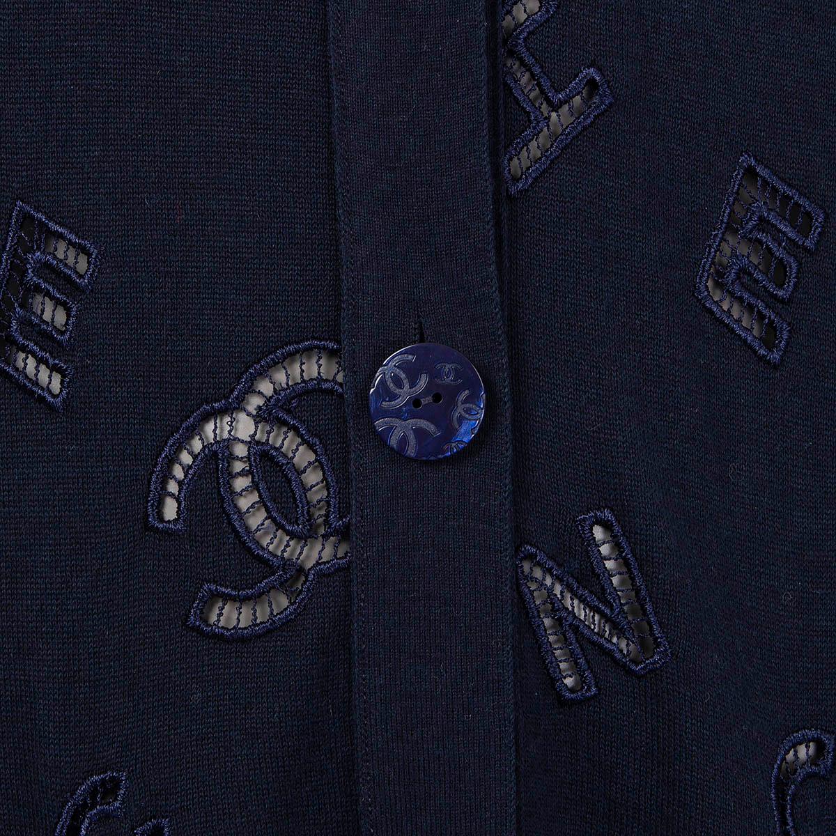 CHANEL navy blue cotton 2020 20C LOGO EMBROIDERED Cardigan Sweater 38 S 2