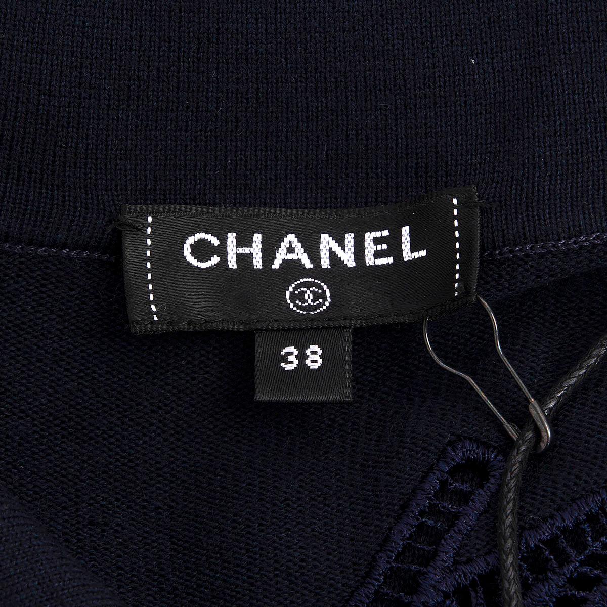 CHANEL navy blue cotton 2020 20C LOGO EMBROIDERED Cardigan Sweater 38 S 3