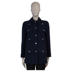 CHANEL navy blue cotton 20C MULTI POCKET TWEED Jacket 36 XS