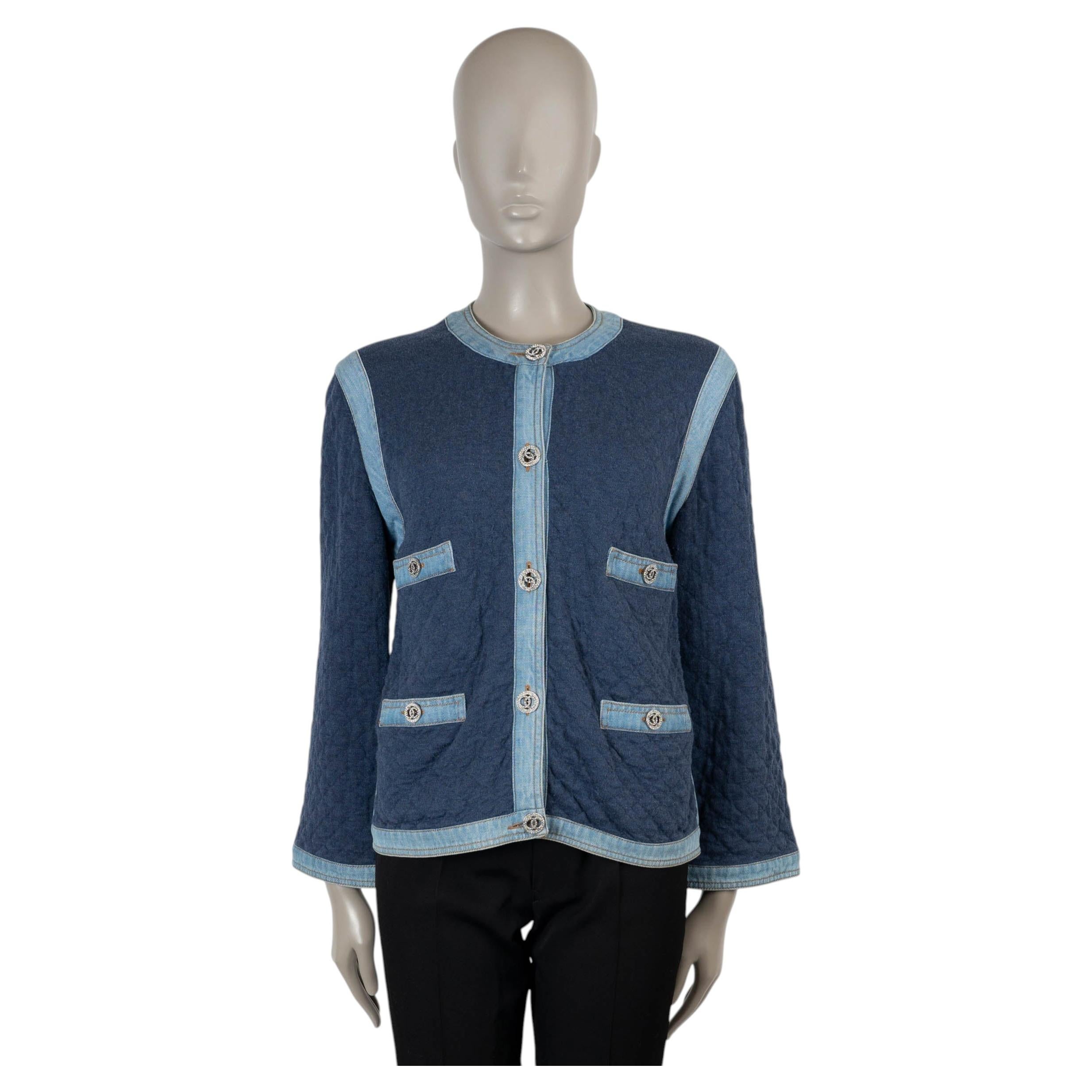CHANEL navy blue cotton 20P QUILTED DENIM Jacket 40 M