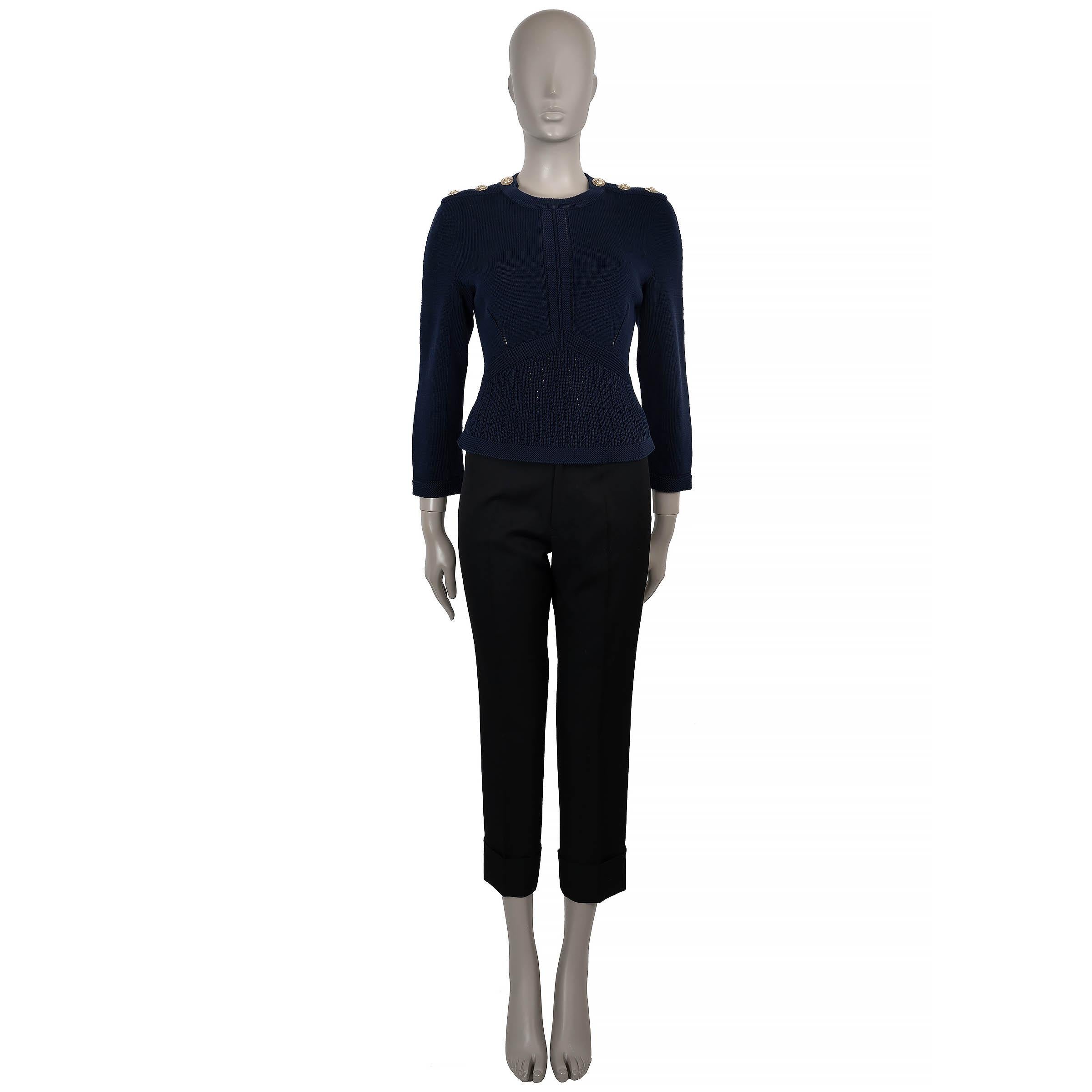 CHANEL navy blau Baumwolle 21C CAPRI POINTELLE Pullover 34 XS Damen im Angebot