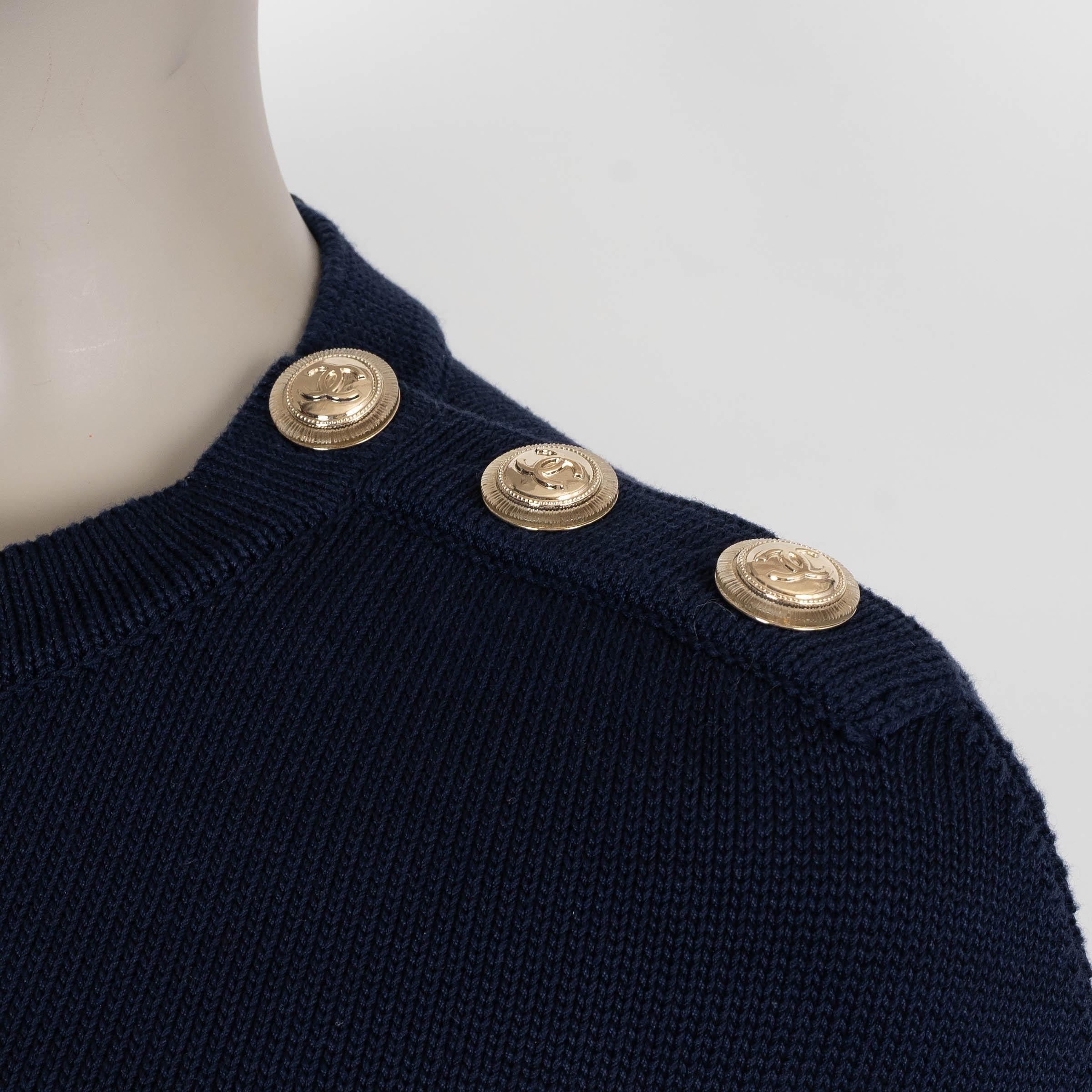 CHANEL navy blau Baumwolle 21C CAPRI POINTELLE Pullover 34 XS im Angebot 1