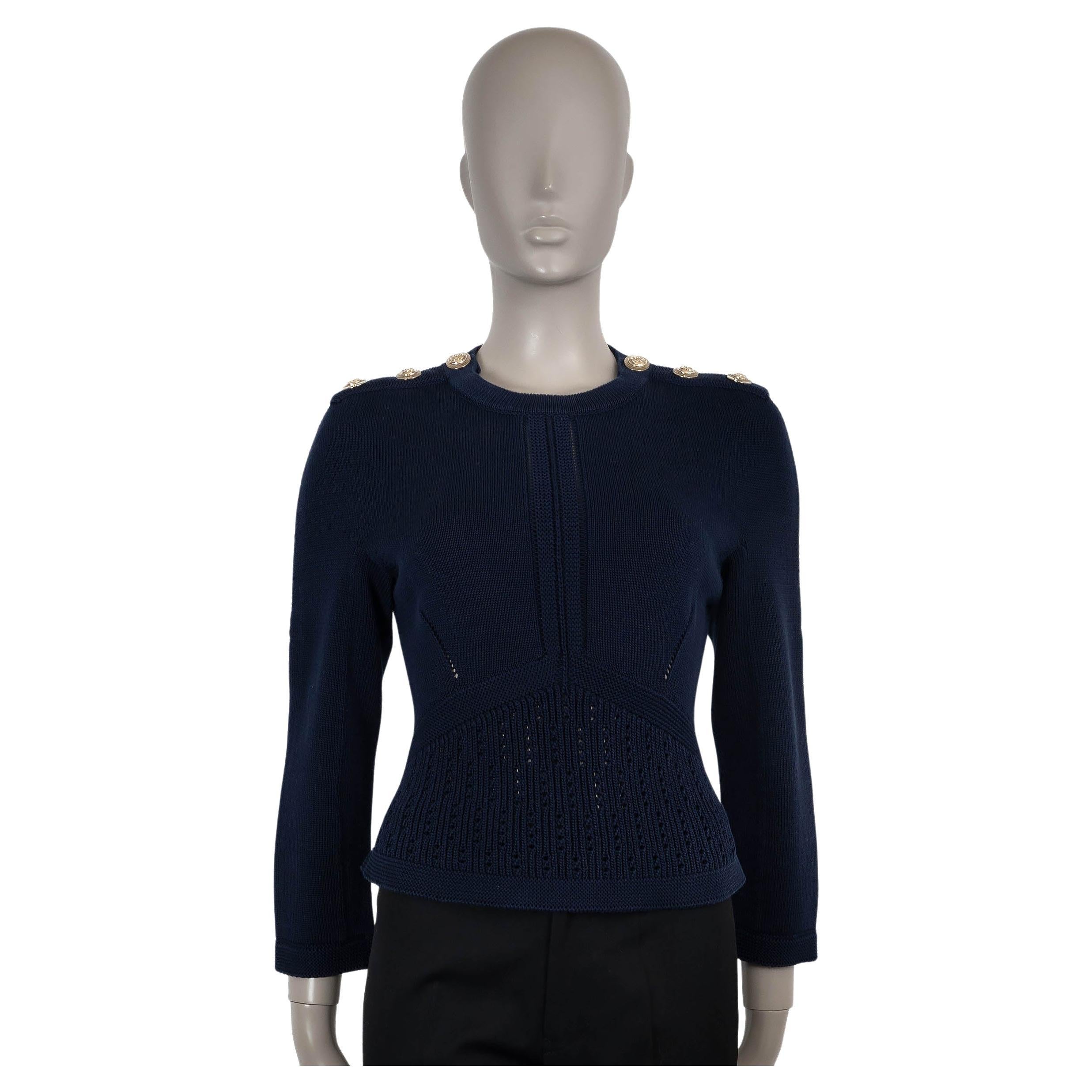 CHANEL navy blau Baumwolle 21C CAPRI POINTELLE Pullover 34 XS