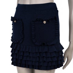CHANEL navy blue cotton 21C CAPRI RUFFLED KNIT MINI Skirt 34 XXS