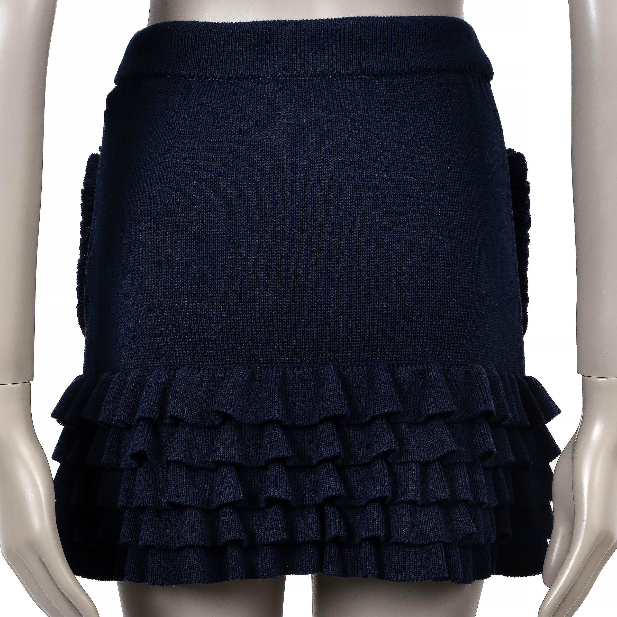 Nero Chanel Gonna in cotone blu navy 21C CAPRI RUFFLED KNIT MINI 34 XXS in vendita