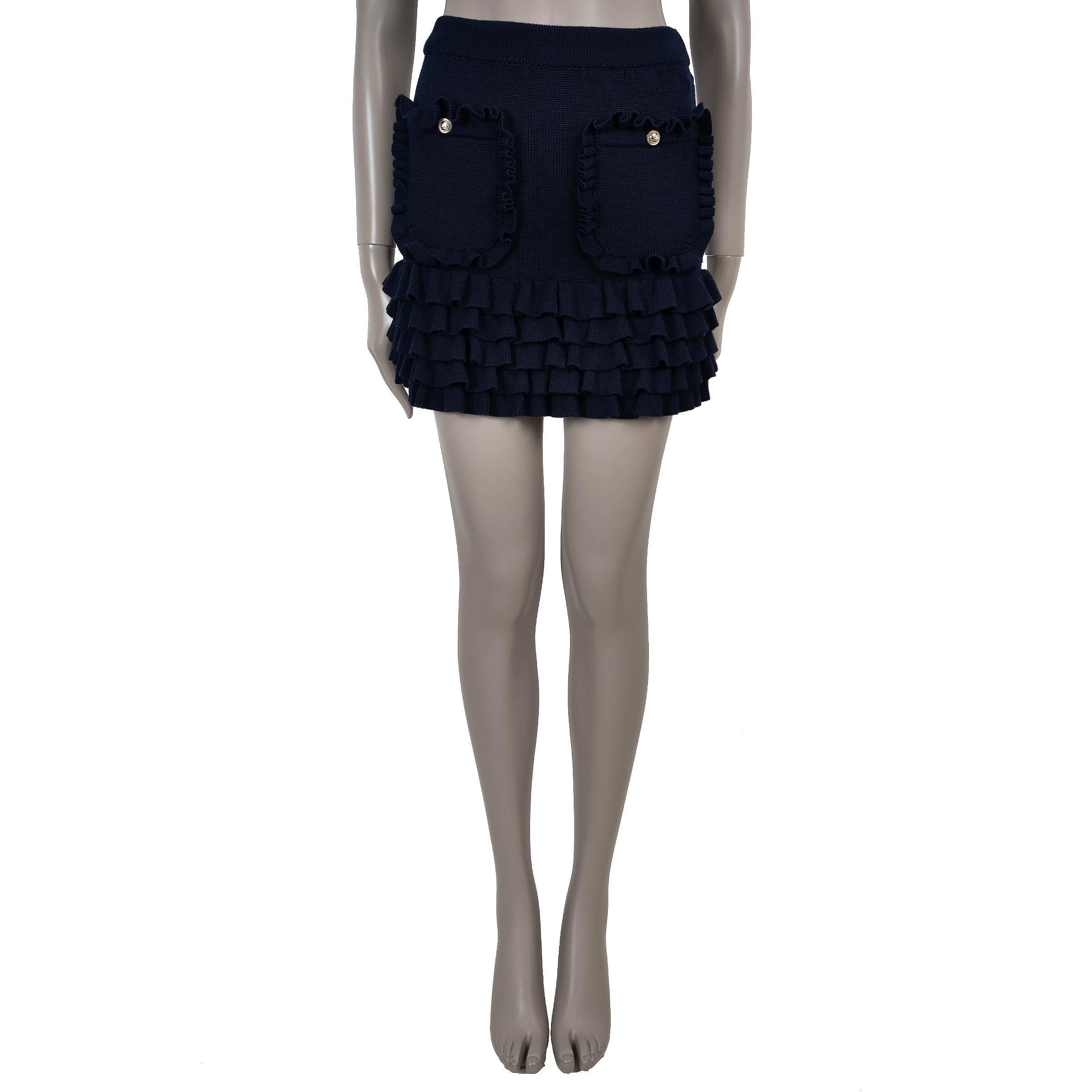 Donna Chanel Gonna in cotone blu navy 21C CAPRI RUFFLED KNIT MINI 34 XXS in vendita