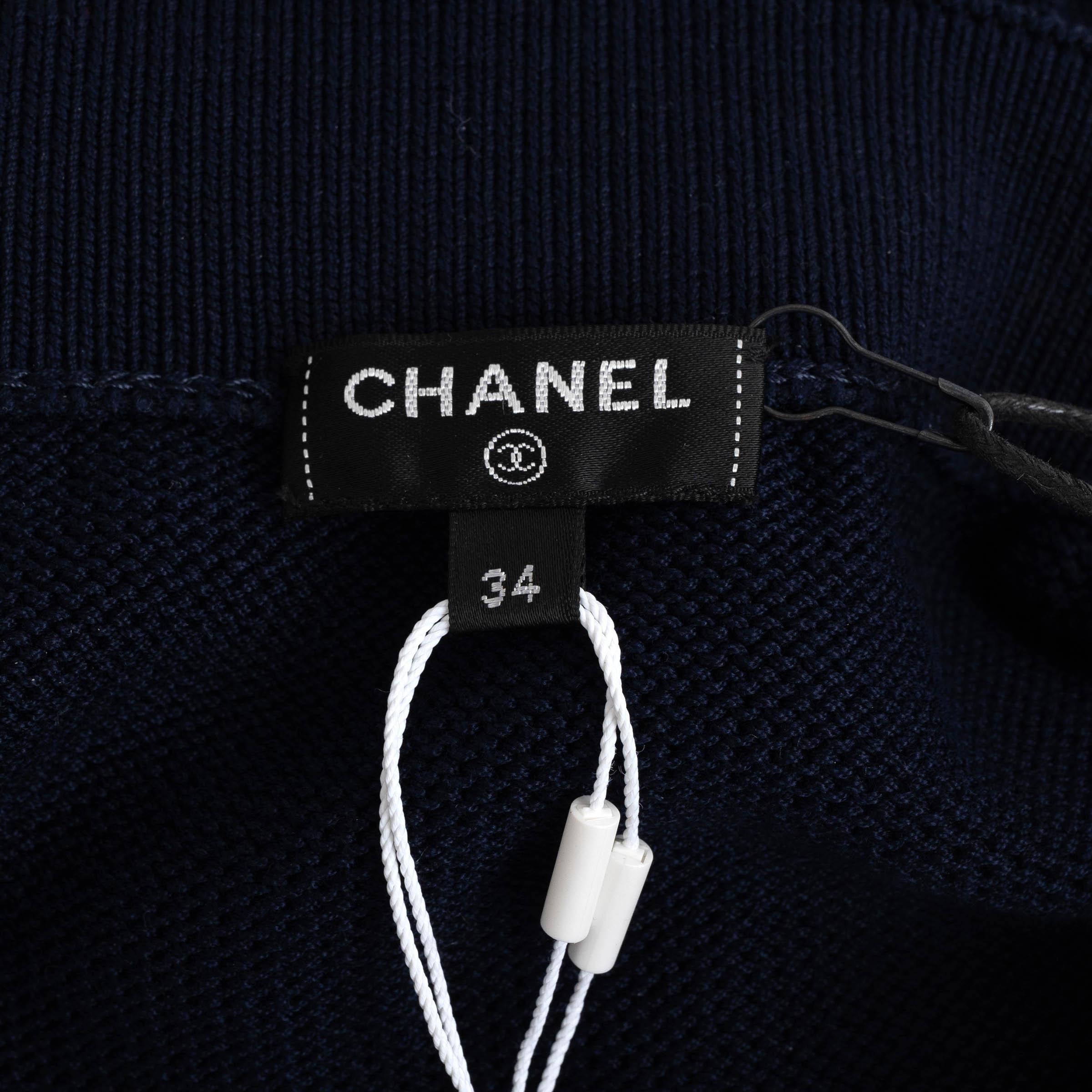 Chanel Gonna in cotone blu navy 21C CAPRI RUFFLED KNIT MINI 34 XXS in vendita 1