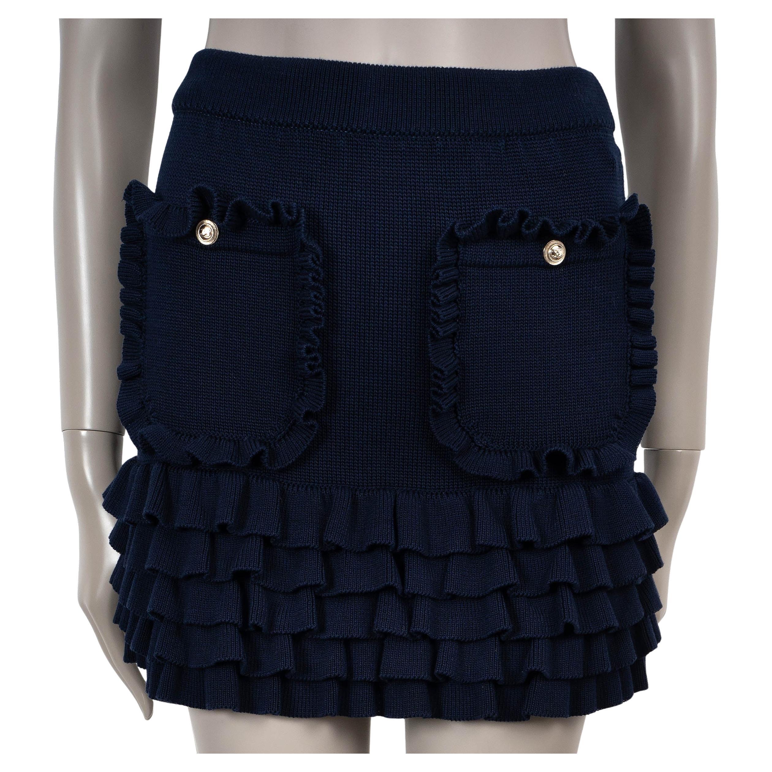 Chanel Gonna in cotone blu navy 21C CAPRI RUFFLED KNIT MINI 34 XXS in vendita