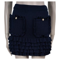CHANEL navy blue cotton 21C CAPRI RUFFLED KNIT MINI Skirt 34 XXS