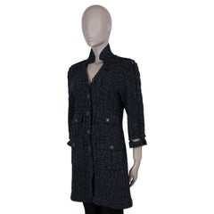 CHANEL navy blue cotton blend 08P DECONSTRUCTED CUFF TWEED Coat Jacket S